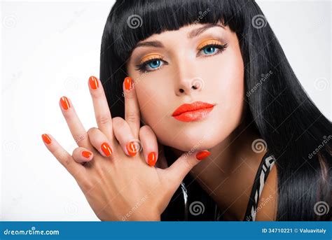 Portrait of a Woman with Red Nails and Glamour Makeup Stock Image ...