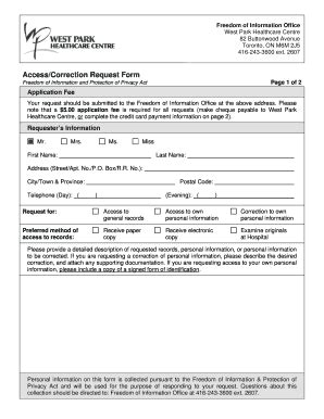 Fillable Online Access/Correction Request Form - West Park Healthcare ...