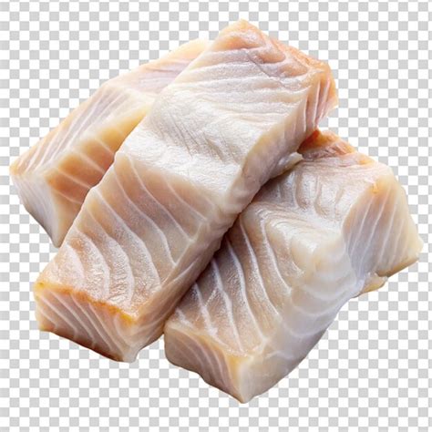 Raw hake fish fillet pieces isolated on transparent background ...