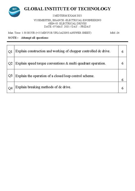 ED IST Midterm Paper 2021 - GLOBAL INSTITUTE OF TECHNOLOGY I MIDTERM ...