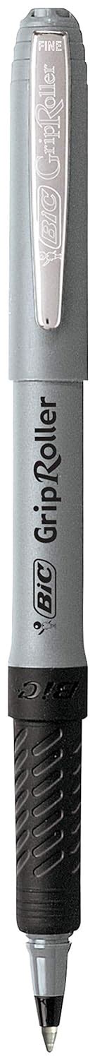BIC Roller Glide Grip Roller Ball Pen, Fine Point (0.7 mm), Black, 12 ...