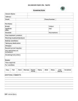 Fillable Online Customer forms grooming Fax Email Print - pdfFiller