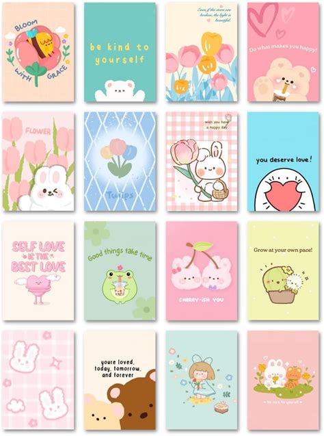 Kawaii Cute Posters Pack of 16 (8 x 11 cm) 300 GSM | Cute Aesthetic ...