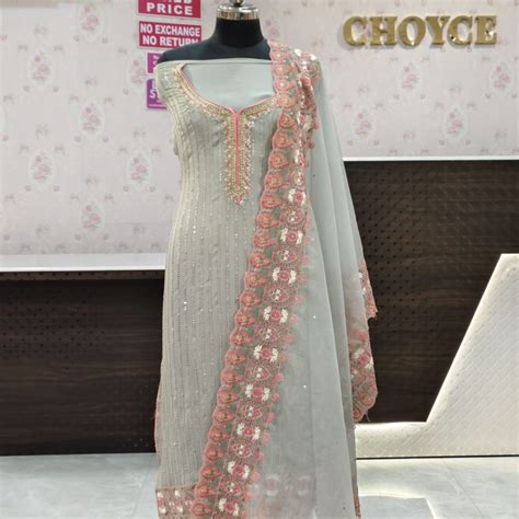 Classy english grey georgette Kurta - Thread sequence highlights ...