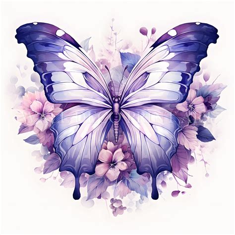 Lovely Butterfly With Flowers Clipart Bundle Purple 1 PNG & 12 High ...