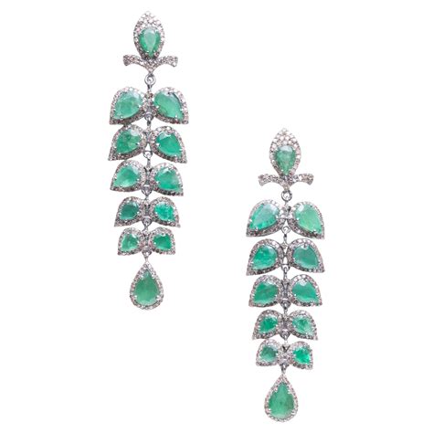 Emerald and Diamond Chandelier Earrings For Sale at 1stDibs