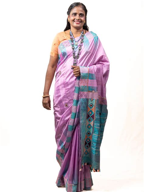Silk lavender by blue saree with Sandur lambani embroidery – Sandur ...