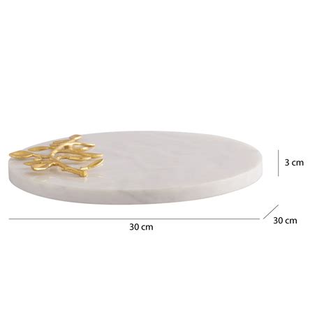 Marble Platter Round With Gold Foil Work Plain White Metal Art Piece E ...