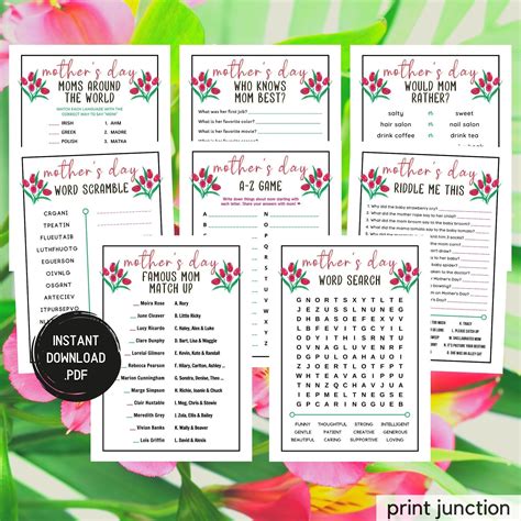 8 mothers day games bundle printable mothers day games mothers day ...