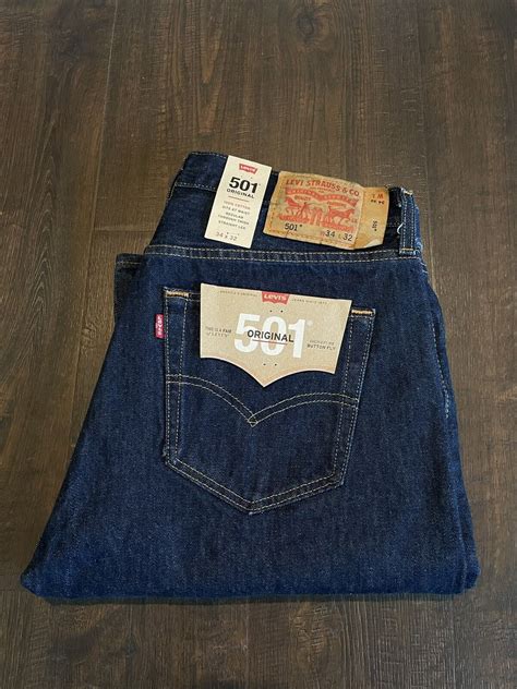 New Men's Levi's 501 Button Fly Original Fit Dark Wash Blue Jeans ...