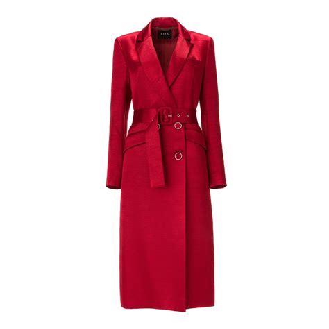 Belted Midi Trench Coat In Red Satin Blend | Coat, Superhero fashion ...
