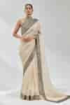 Buy Beige Silk Organza, Silk, Polyester Sequins, Zari, Embroidery Saree ...