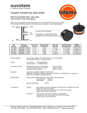 Fillable Online Toroidal Transformer Data Sheet Fax Email Print - pdfFiller