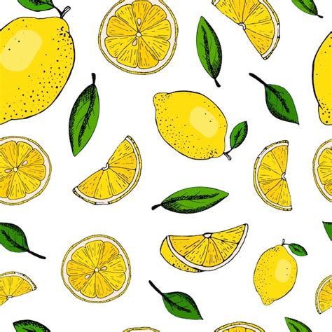 Seamless pattern with lemons and leaves | Premium Vector