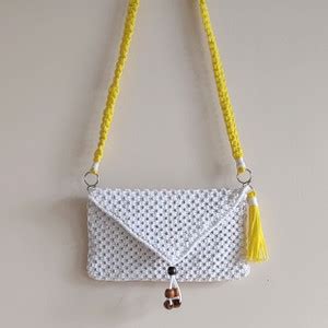 Kasba White, Yellow Sling Bag Sling Bag | Nylon Macrame | White ...