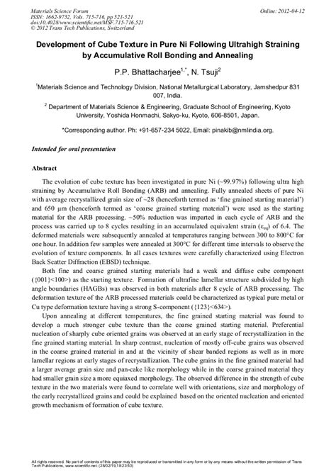 Development of Cube Texture in Pure Ni Following Ultrahigh by ...