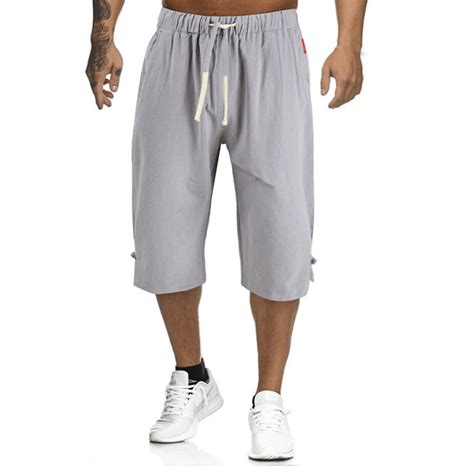 symoid Mens Capri Pants- Casual Fashion Drawstring Solid Cotton and ...