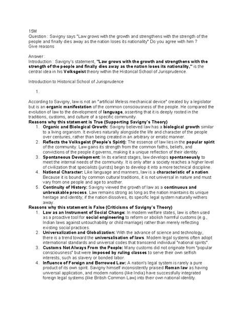 A2 Savigny 15M Essay: Analyzing the Volksgeist Theory in Jurisprudence ...