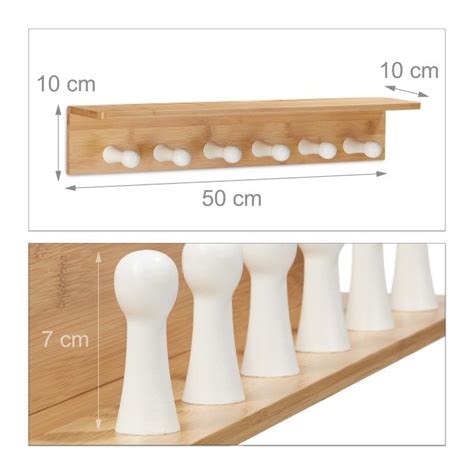 Bamboo Towel Hooks, Bathroom Hanging Rack with Shelf, Wooden, Wall-Mounted