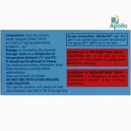 Basalog 100IU/ml Injection 3 ml | Uses, Side Effects, Price | Apollo ...