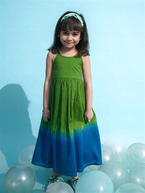 Girls Maxi Dress Tie Dye Ombre -Green– Peony Kids Couture
