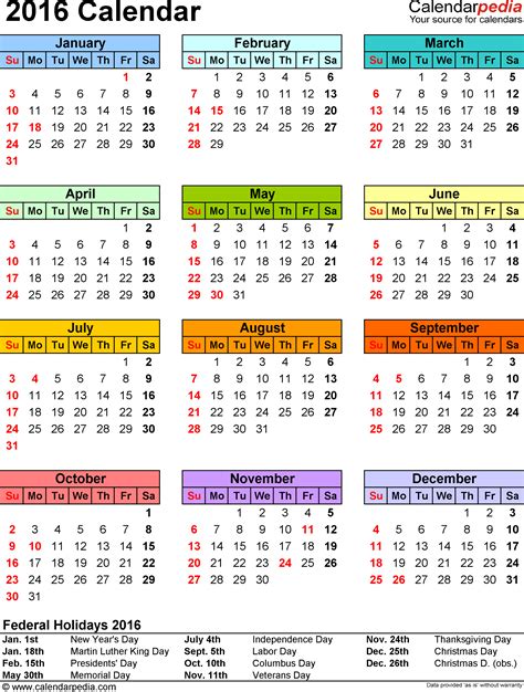 2016 Calendar - Download 16 free printable Excel templates (.xls ...