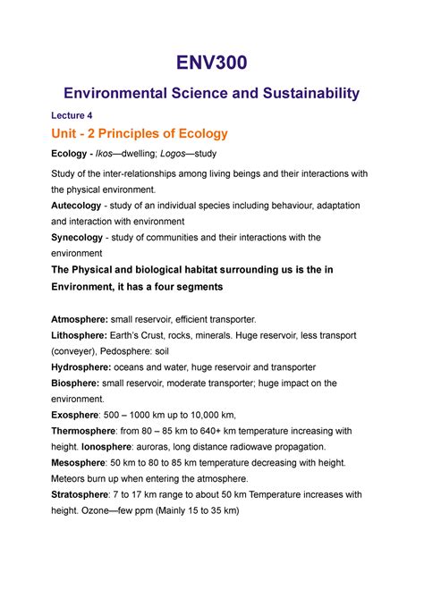 Environmental Science and Sustainability-Lecture 4 - Studocu