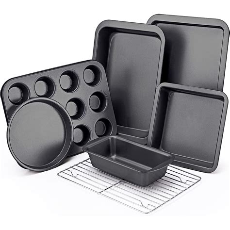 KITESSENSU Baking Pans Sets, Nonstick Bakeware Set 7-Piece with Round ...