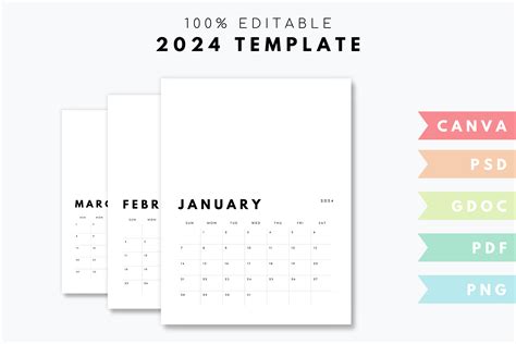 2024 Calendar Template Psd Canva Google Grafica di DesignStudioTeti ...