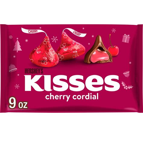 Hershey's Kisses Holiday Xmas Cherry Cordial Milk Chocolate Candy, 9 oz ...
