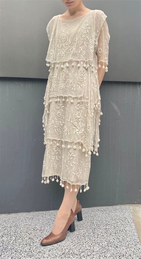 French Antique 1860~1900's Flower Lace Teared Dress | CARBOOTS