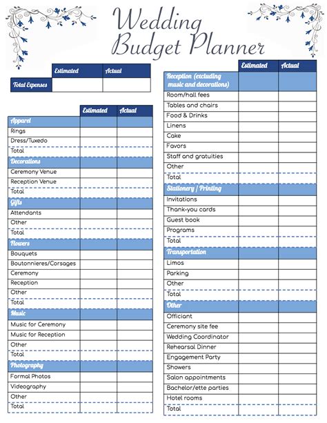 Printable Wedding Budget Planner - Ataglance Printable Calendar