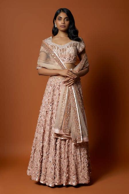 Buy Pink Silk, Crepe, Net Sequins, Embroidery, Mirrors Floral Blouse ...