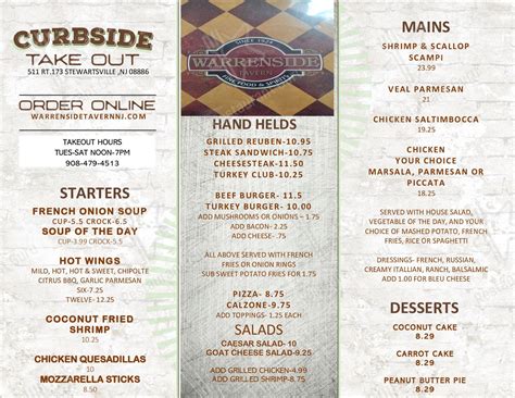 Menu at Warrenside Tavern pub & bar, Stewartsville