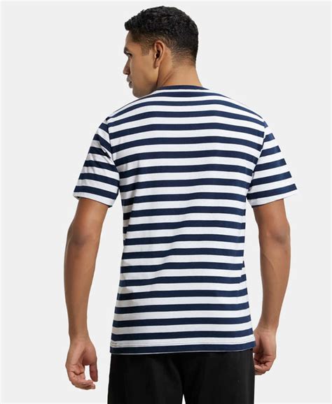 Buy Super Combed Cotton Rich Striped Round Neck Half Sleeve T-Shirt ...