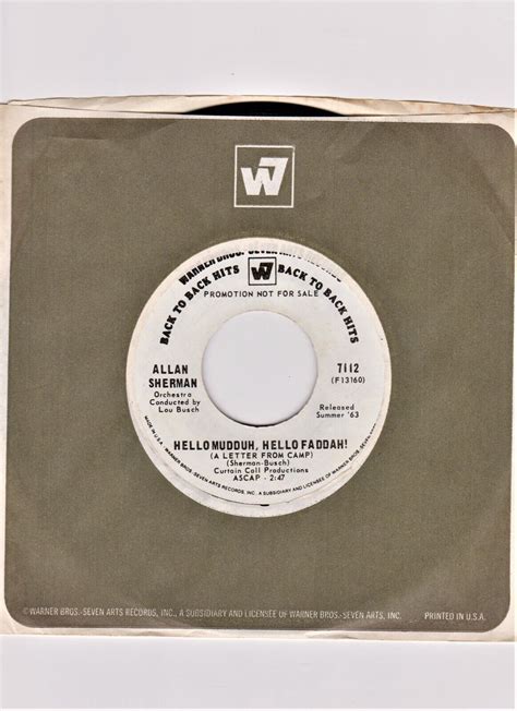 ALLAN SHERMAN HELLO MUDDAH, HELLO FADDAH WHT LBL PROMO 45 FACTORY ...