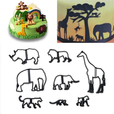 Bakewareind Safari Animal Theme Silhouette Cookie Fondant Cutter Set