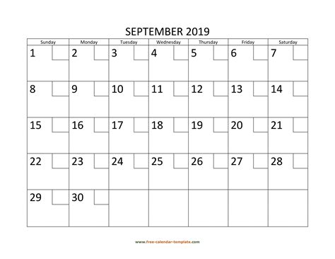 September Calendar 2019 Printable with checkboxes (horizontal) | Free ...