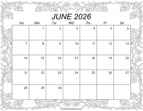 June 2026 Calendar (Free Printable) – Free Printables, Lettering, SVG ...