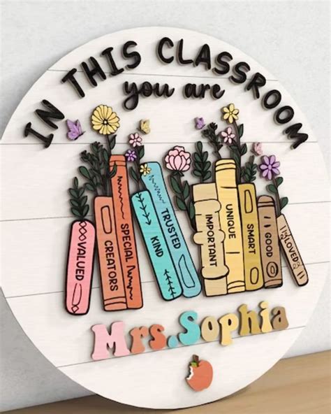 Teacher door signs for classrooms round wood door sign classroom decor ...