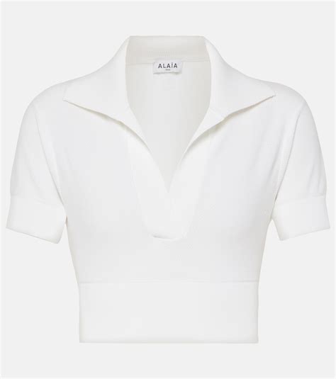 Cropped polo shirt in white - Alaia | Mytheresa