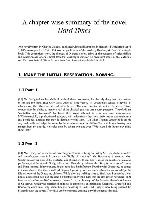 A chapter wise summary of the novel Hard Times - A chapter wise summary ...