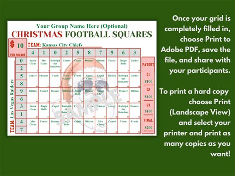 50 Football Squares Template Printable Editable PDF Christmas Football ...