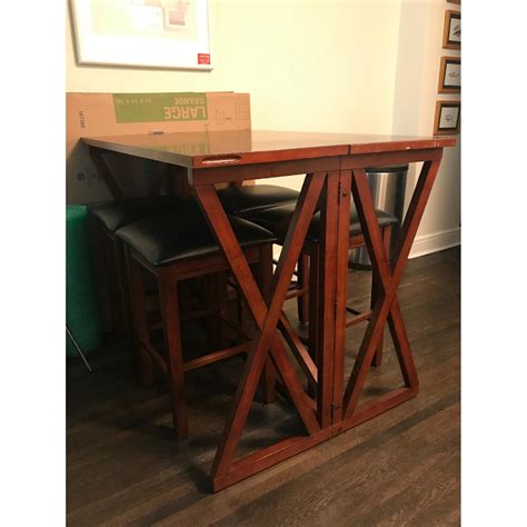 Bar Height Folding Dining Table w/ 4 Bar Stools - AptDeco