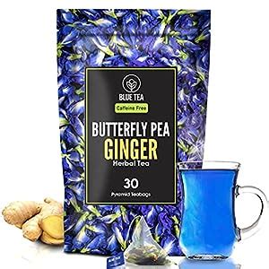BLUE TEA - Butterfly Pea Flower Ginger Tea - 30 Tea Bags - Plant Based ...