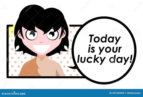 Today is Your Lucky Day, Girl, Cartoon, English, Isolated. Stock ...