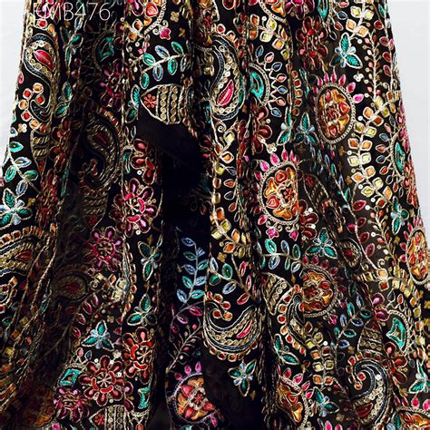 Black Sequin Embroidered Georgette Fabric by Yard Indian Embroidery We ...
