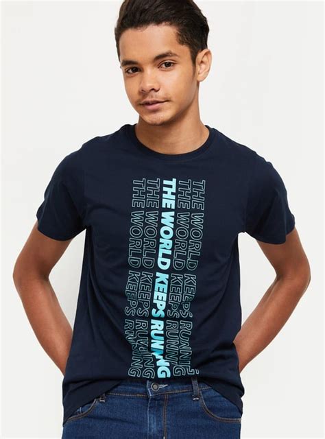 Buy Boys Typographic Print Crew Neck Regular Fit T-shirt Online at just ...