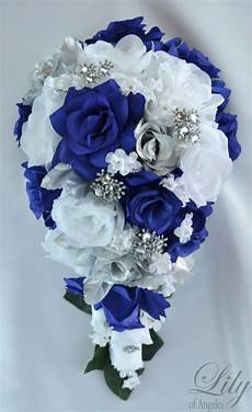 Blue Silk Wedding Flowers by 17 Package Silk Flower Wedding Bridal Cascade Blue Silk Wedding Flowers