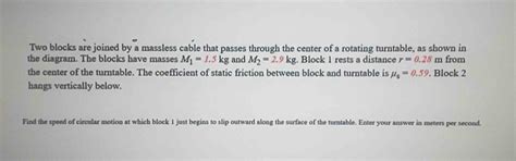 Solved: Two blocks are joined by a massless cable that passes through ...